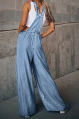 Suzie Lu Distressed Wide Leg Denim Overalls