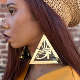 Black and gold acrylic mirror reflection Eye of Horus dangle earrings