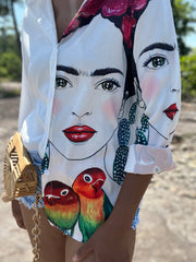 Frida Kahlo Paradise Long Sleeve Button Up Blouse