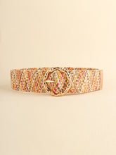 Multicolored woven wide belt with round buckle