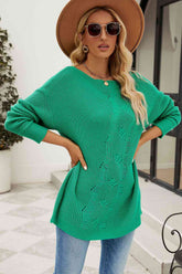 All This Time Boat Neck Dropped Shoulder Knit Top