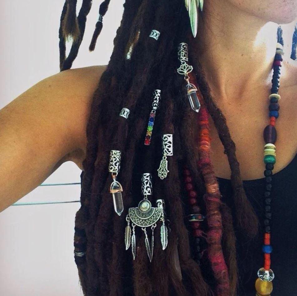 Assorted Silver Metal Loc and Braid Hair Charm Jewelry.