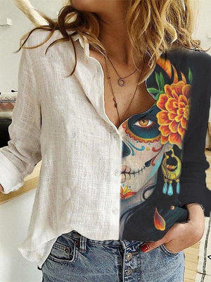 Frida Kahlo image button down blouse