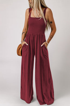 Just Can't Wait Smocked Wide Leg Jumpsuit with Pockets