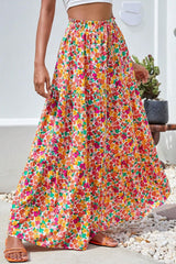 Fruity Flower Elastic Waist Maxi Skirt