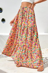Fruity Flower Elastic Waist Maxi Skirt