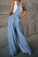 Suzie Lu Distressed Wide Leg Denim Overalls