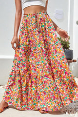Fruity Flower Elastic Waist Maxi Skirt
