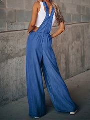 Suzie Lu Distressed Wide Leg Denim Overalls