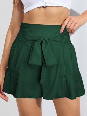 Tricia Smocked Tie-Front High-Rise Shorts