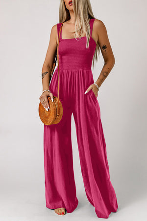 Just Can't Wait Smocked Wide Leg Jumpsuit with Pockets