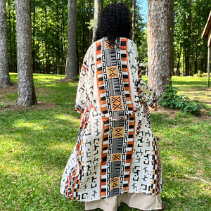 African print long sleeve belted Kimono multicolor