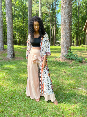 African print long sleeve belted Kimono multicolor