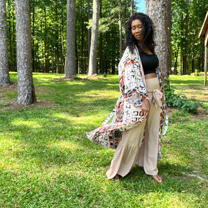 African print long sleeve belted Kimono multicolor
