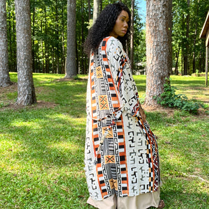 African print long sleeve belted Kimono multicolor