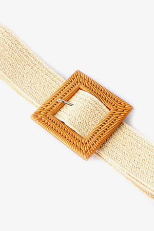 Seaside Boho Square Buckle Elastic Braid Belt