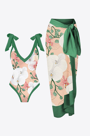 Mameha Floral V-Neck Two-Piece Swim Set