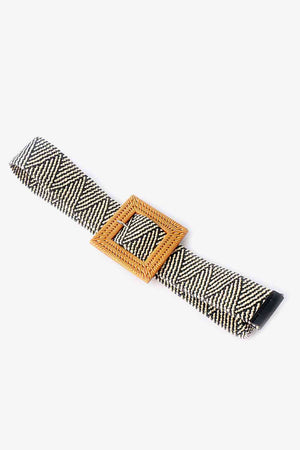 Seaside Boho Square Buckle Elastic Braid Belt