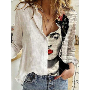 Frida Kahlo image button down blouse