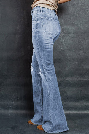 Henly Distressed Raw Hem Flare Jeans