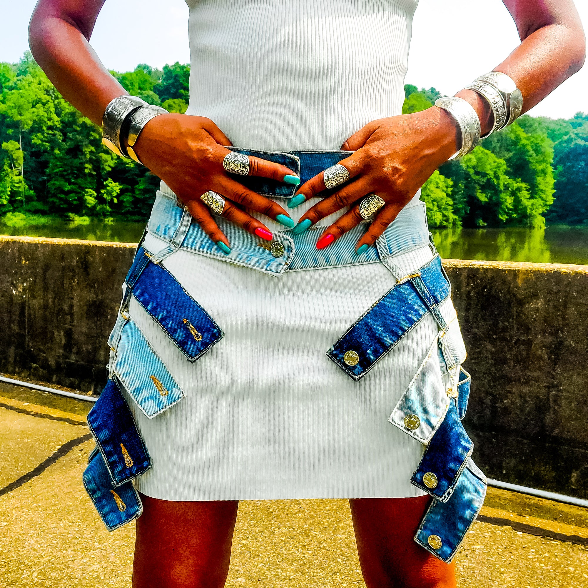 Trishelle Denim Button Down Strip Mini Skirt