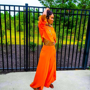 Brianna Crop Top + Wide Leg Pant in Orange - Granola Child