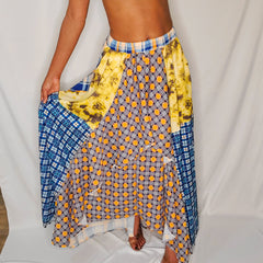 Vicki Yellow Plaid Print Loose Fit Long Skirt
