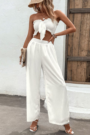 Worth It Smocked Tube Top and Wide Leg Pants Set