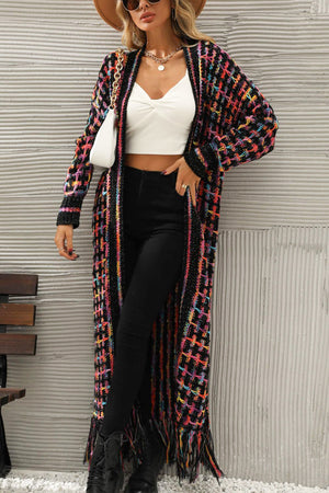 Rosalind Multicolored Open Front Fringe Hem Cardigan