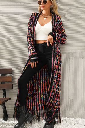 Rosalind Multicolored Open Front Fringe Hem Cardigan