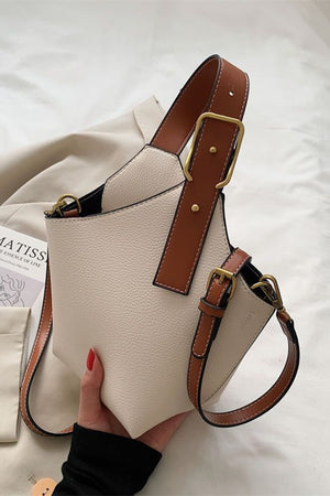 Two tone Leather Bucket Bag cream with brown straps