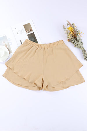 Tan double layer elastic waist shorts