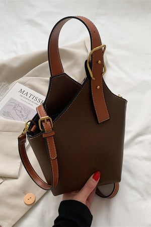 Two tone Leather Bucket Bag chocolate with brown straps