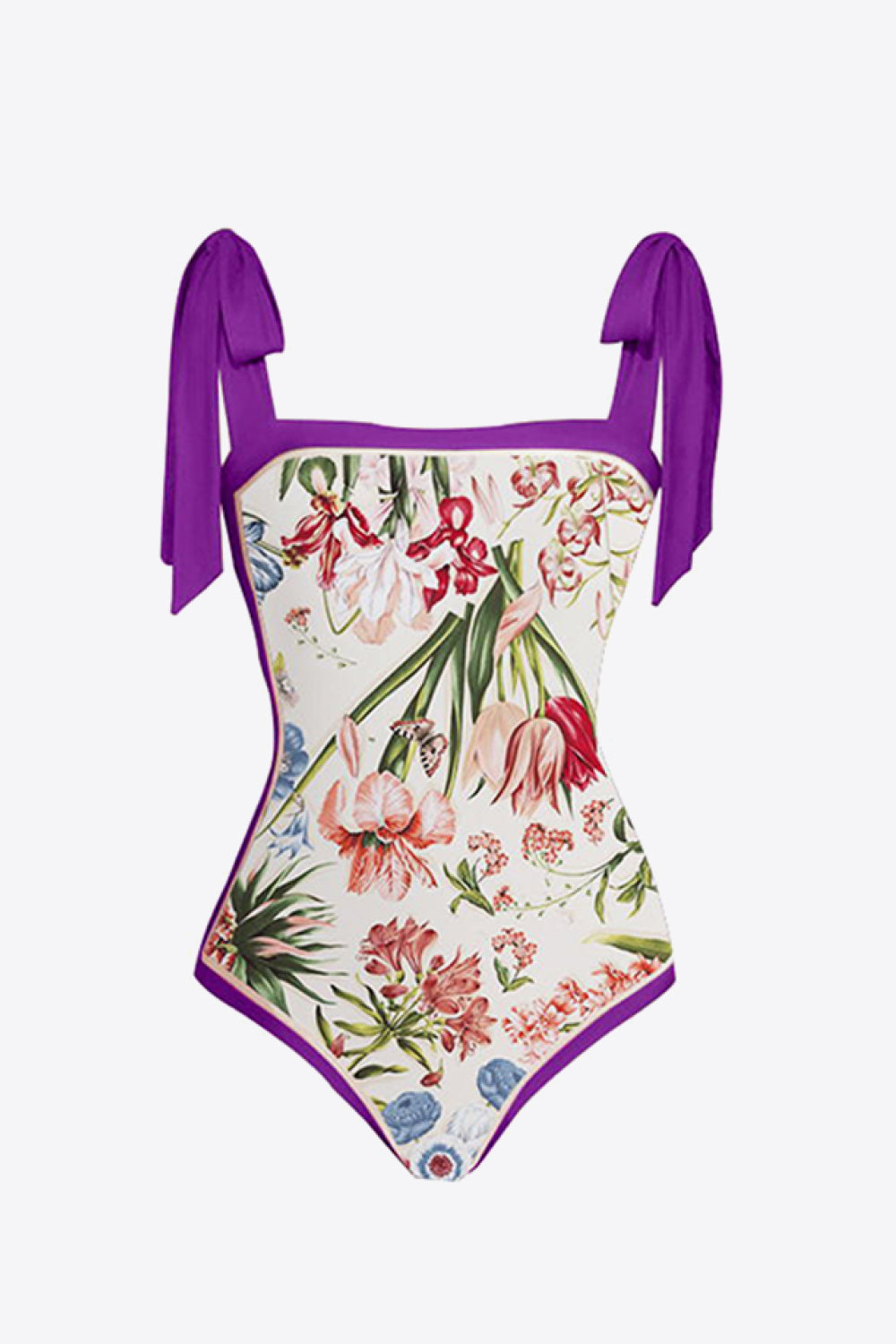 Mameha Floral Tie Shoulder Two-Piece Swim Set in Violet