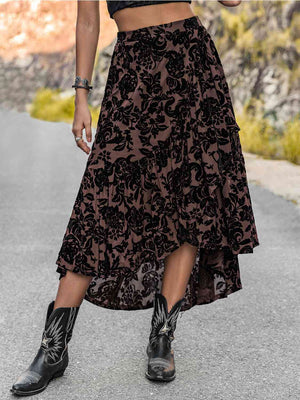 Cindy Printed Ruffled Midi Skirt