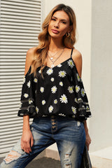 Lyric Cold-Shoulder Three-Quarter Flare Sleeve Blouse