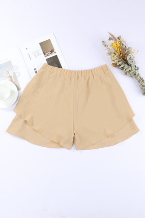 Tan double layer elastic waist shorts