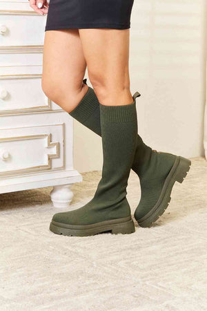 Veda Knee High Platform Sock Boots in Green