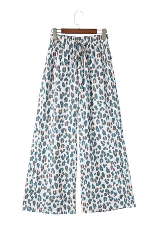 White wide leg black Leopard print culottes with drawstring waist