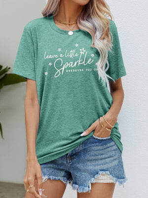 Graphic tee shirt in mint green with white lettering 