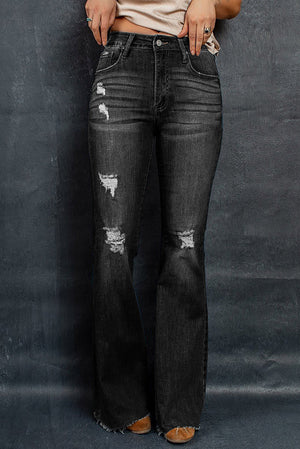 Henly Distressed Raw Hem Flare Jeans