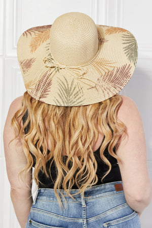 Wide brim Palm Leaf design Straw Sun Hat with tie detail