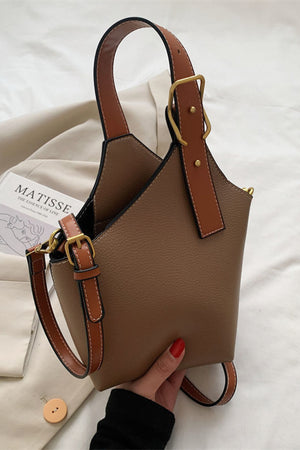 Two tone Leather Bucket Bag Tan with brown straps