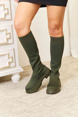 Veda Knee High Platform Sock Boots in Green
