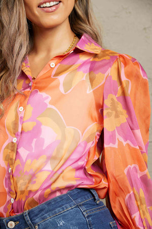 Miami Sheer Flower Print Lantern Sleeve Shirt