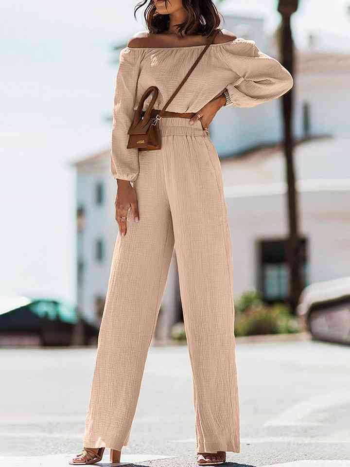 Leg-Of-Mutton Sleeve Top and Flare Pants Set