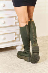 Veda Knee High Platform Sock Boots in Green