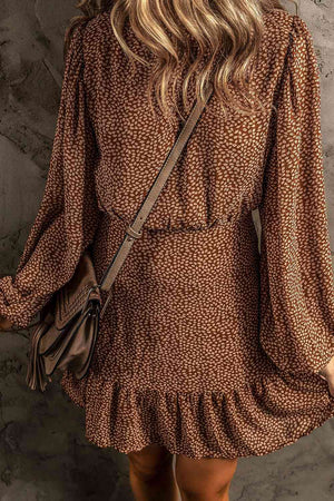 Mandy Printed Ruffle Hem Long Sleeve Dress