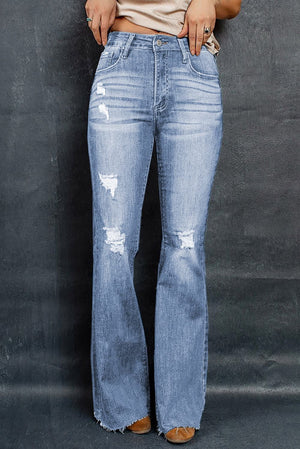 Henly Distressed Raw Hem Flare Jeans