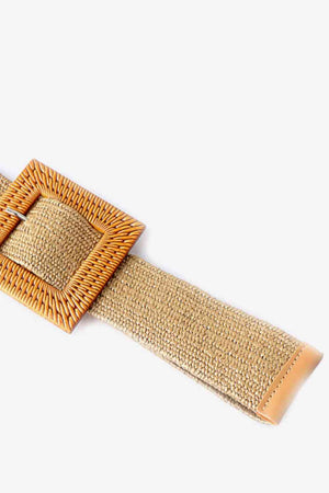 Seaside Boho Square Buckle Elastic Braid Belt